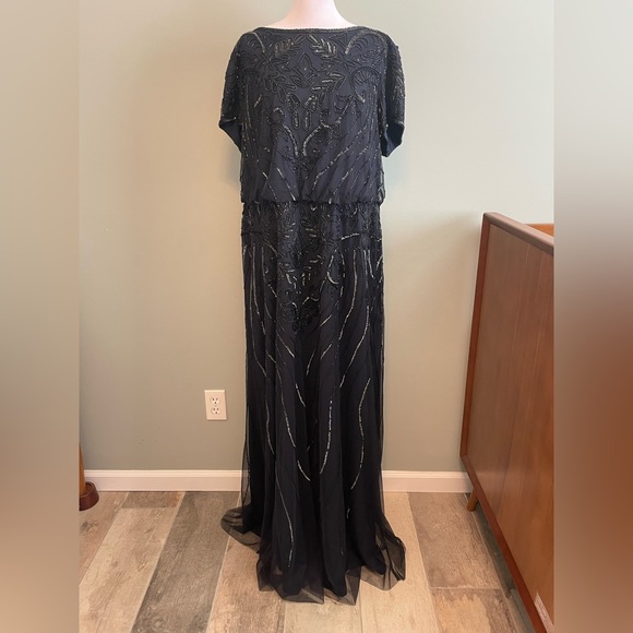 ADRIANNA PAPELL Midnight Blue and Black Beaded Dress - Picture 1 of 6